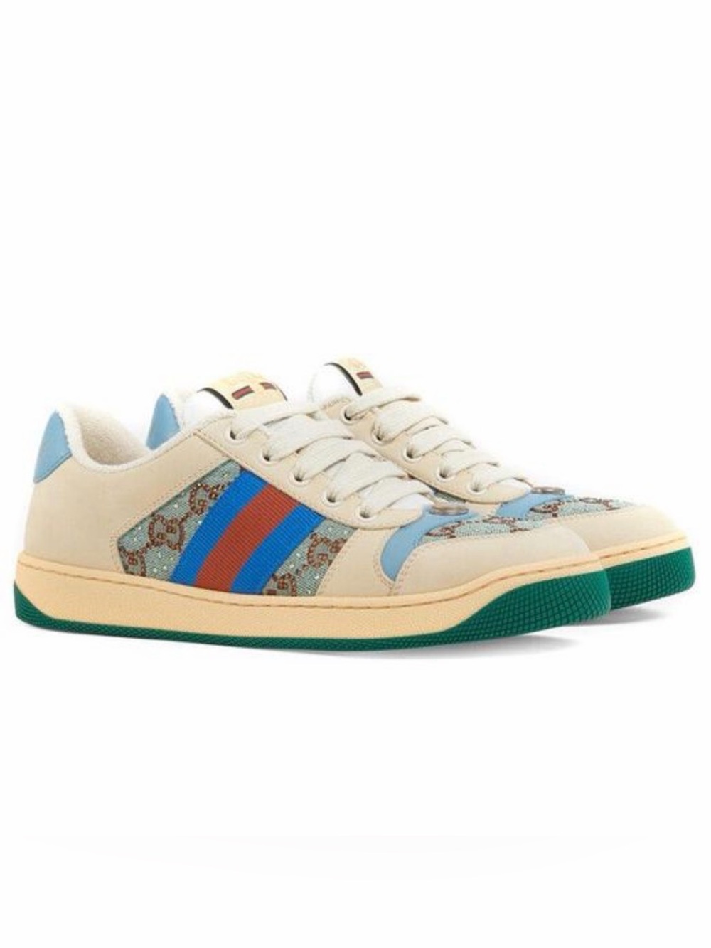 Gucci Cream Low-Top Sneakers with Blue and Red Stripes